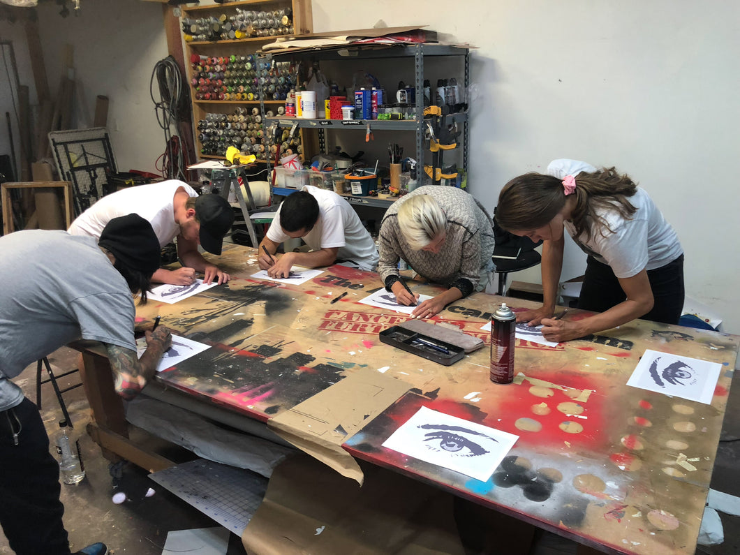 Art stencil workshop - putting creating art